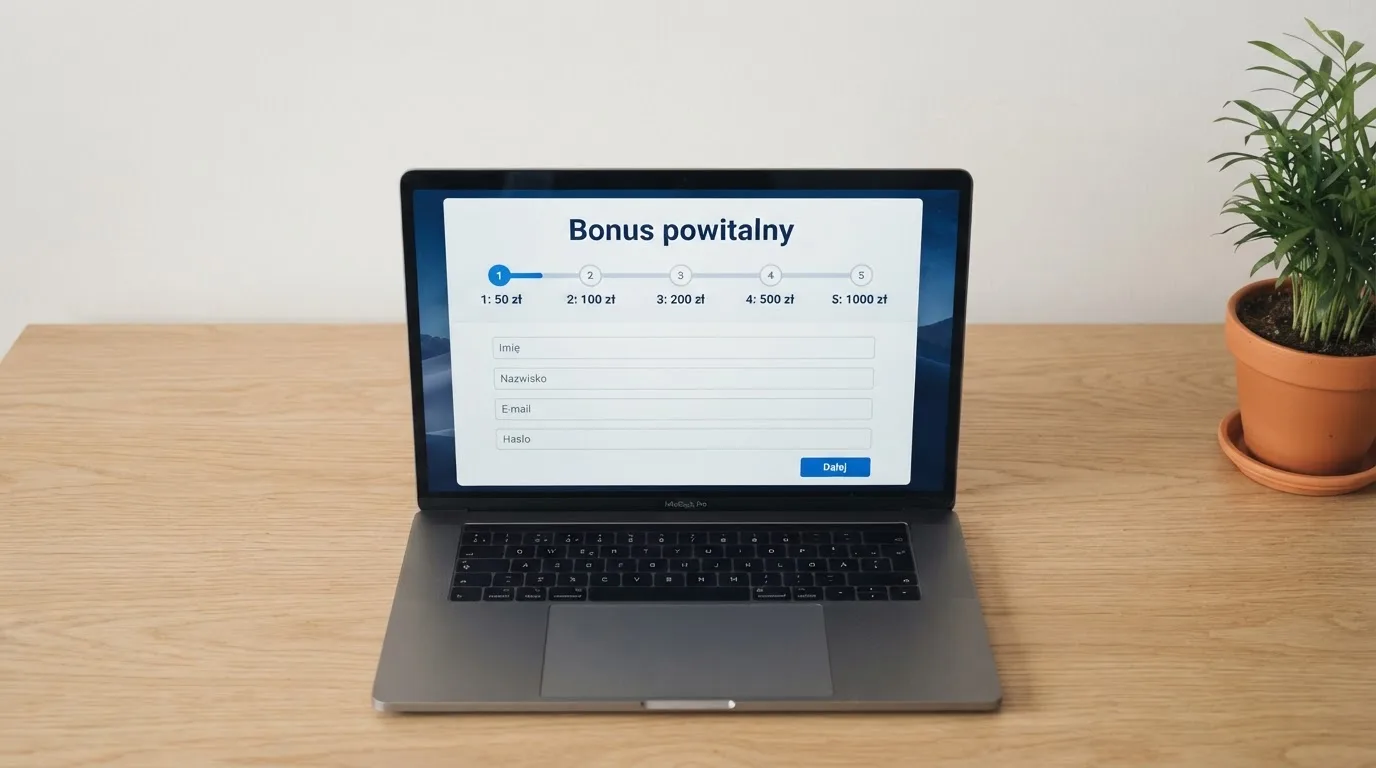 Ekran z warunkami bonusu powitalnego podczas rejestracji w kasynie online