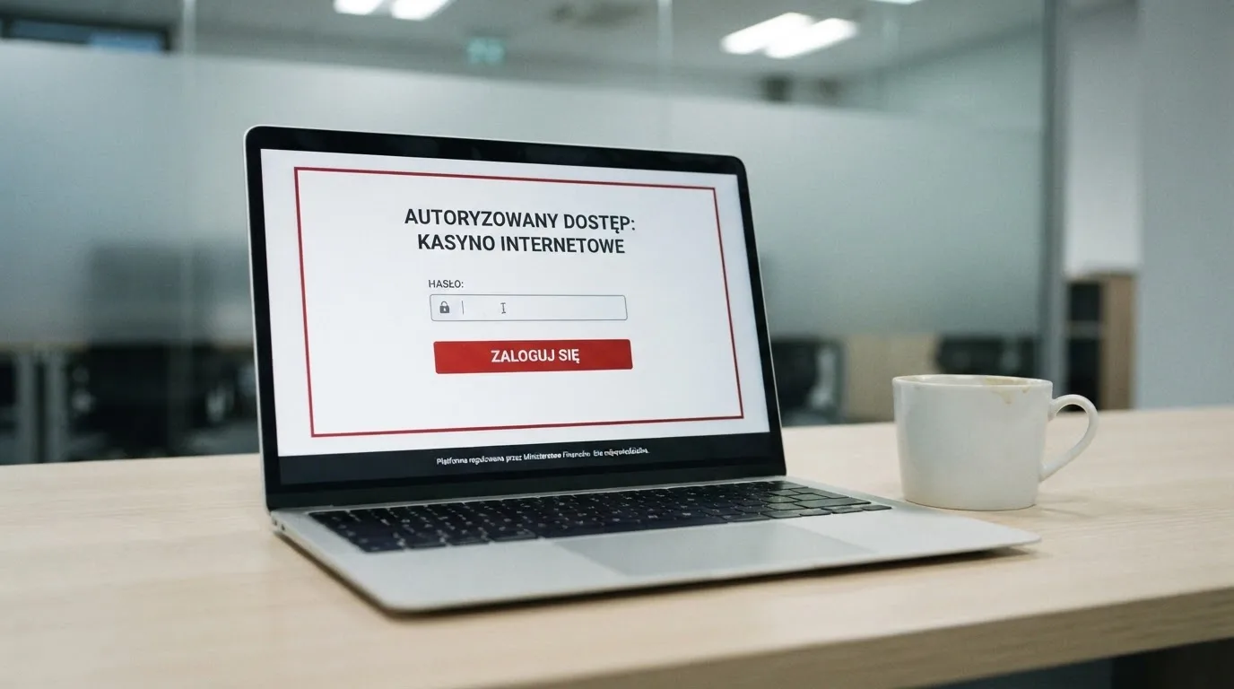 Strona logowania oficjalnej platformy Total Casino na ekranie laptopa, jedynego legalnego kasyna online w Polsce